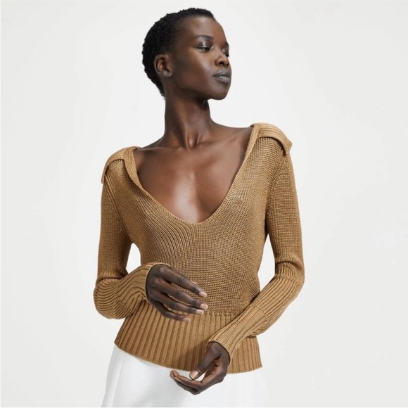 Theory brown metallic roving cropped sweater in toffee NEW - Picture 1 of 13